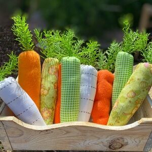 9 Handmade Fabric Carrot Décor - Green, Orange, White